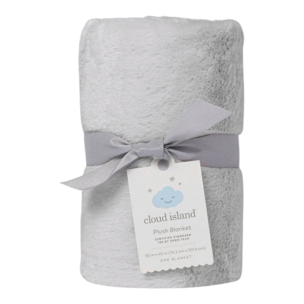 Solid Satin Edge Plush Blanket - Cloud Island" Gray
